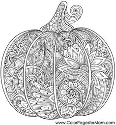 a coloring page with a pumpkin on it's side, and an intricate design in the middle