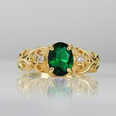 Don't miss this opportunity to own this beautiful gemstone ring! => Gemstone Type - Lab Grown Emerald, Clear Quartz => Gemstone Size - 6*8 mm, 1.75 mm => Gemstone Cut - Faceted => Gemstone Shape - Oval, Round => Metal Type - 14k Gold Filled (Tarnish Resistant and Nickel Free) - also available in 925 sterling silver and 14k solid gold * Please contact me for pricing on sizes larger than 11 * ~ Feel free to ask me about custom made designs. ❏ Replacements and custom orders: ✪ 925 sterling silver - Opal Necklace Simple, Ring Green Stone, Green Stone Ring, Smaragd Ring, Lace Ring, Green Stone Rings, Simple Stud Earrings, Jewelry Catalog, May Birthstone