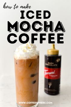 how to make iced mocha coffee with whipped cream in a glass next to it