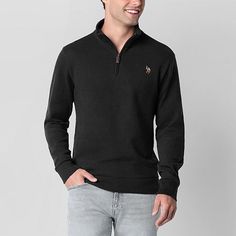 This U.S. Polo Assn. men's quarter-zip sweater is an ideal transitional layer. Made from soft cotton-knit, this pullover has a classic-fit and the brand's logo embroidered at the chest. Style it with jeans or sweatpants.Features: EmbroideredClosure Type: ZipperFit: Classic FitNeckline: Mock NeckSleeve Length: Long SleeveFiber Content: 60% Cotton, 40% PolyesterFabric Description: KnitCollar: Zip CollarCare: Tumble Dry, Machine WashCountry of Origin: Imported Mens Quarter Zip Sweater, Mock Neck Long Sleeve, Us Polo Assn, Quarter Zip Sweater, Quarter Zip Pullover, Zip Sweater, Cotton Knit, Logo Embroidered, Logo Branding