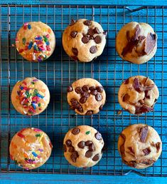 chocolate chip cookies and sprinkles on a cooling rack, ready to be eaten