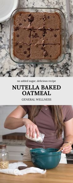 an image of a woman making nutella baked oatmeal