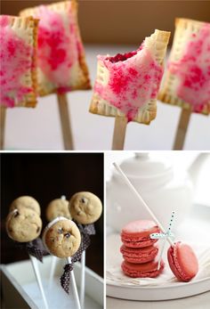 desserts, cookies and marshmallow pops are featured in this collage