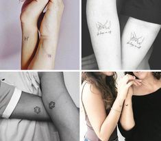 four different pictures with tattoos on their arms