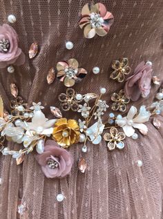 Lushy Spirit TMD Gown – Teuta Matoshi Net Clothes, Gown Details, Teuta Matoshi, Sandstone Color, Crystal Embroidery, Diy Bead Embroidery, Gown Style, Couture Embroidery, Floral Gown