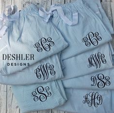 "Monogrammed Seersucker Pants by Deshler Designs Love these! Choose from Blue, Green, or Pink seersucker and complete with custom monogram in these adorable lounge pants! Perfect for lounging around! Wanting to buy a set for your bridesmaid crew, sorority sisters, family? Message me & I'll take care of all the details needed for your group order! Or, you can order directly from this listing, adding one pair/color/size to your shopping cart at a time. When making your purchase, don't forget t White Cotton Home Bottoms, Family Message, Monogrammed Pajamas, Pink Seersucker, Sorority Sisters, Seersucker Shorts, Seersucker Pants, Pj Pants, Sleep Shorts