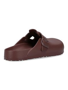 Birkenstock 'Boston' mules in brown eva with closed round toe, top buckle detail, rubber sole. composition: 100% eva | Birkenstock Men's Mules boston in Roast | SS24 Eva Birkenstock, Birkenstock Mules, Birkenstock Men, Suitcase Backpack, Investment Bags, Burberry Hat, Birkenstock Boston, Wedge Boots, Cobbler