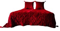 a red bed with two pillows on top of it