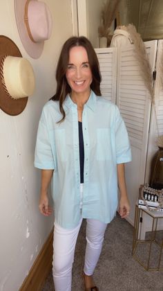 Everyone needs a good oversized button up for spring and summer days. It’s a nice relaxed fit so it won’t be too warm, but sheltering you from those sunny days. Button up Light Weight Wearing a Small 2 upper Pockets Beach Shirt With Pockets For Spring, Spring Vacation Shirt With Pockets, Summer Light Wash Shirt With Pockets, Relaxed Blue Button-up Shirt, Light Wash Shirt With Pockets For Summer, Relaxed Shirt With Shirttail Hem For Day Out, Blue Spring Shirt For Everyday, Summer Button-up Shirt For Spring Season, Spring Summer Shirt With Buttons