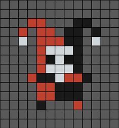 an image of a cross stitch pattern in grey and red colors, with the shape of a dog's head