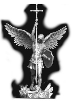 Angel Gabriel Tattoo Design, St Micheal Arch Angel Tattoo, Saint Michael Drawing, Saint Sinner Tattoo, Arch Angel Michael Tattoo, St Michael The Archangel Tattoo, Saint Michael Tattoo, Saints Tattoo, Jesus Tattoo Sleeve