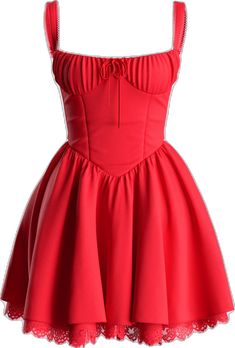 Red Skater Dress, Red Mini Dress, Full Skirt, Lace Fabric, Bow Tie, Lace Trim, Trim, Mini Dress, Elastic