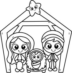 a christmas nativity scene with three children