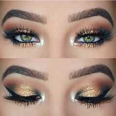 the name of the product attached is totally unacceptable though Steampunk Eye, Basic Wedding, Gold Eye Makeup Tutorial, Makeup Cantik, Eyebrow Shapes, Mekap Mata, Maybelline Color Tattoo, Pretty Eye Makeup, Makeup Looks For Green Eyes