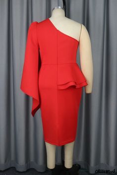 Olivia Mark - Stylish Solid Patchwork Oblique Collar One Step Skirt Dress for Formal Events Fitted Red Splicing Dresses, Red Spliced Dress For Party, Dresses For Formal Events, Dress For Formal, Plus Size Shirt Dress, Skirt Dress, Formal Wedding, Plus Size Shirts, Wholesale Fashion