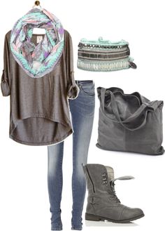 "Grey Top" by busatorac on Polyvore... I want this top and scarf Gray Combat Boots Outfit, Outfit Con Jean, Gray Combat Boots, Outfit Combat Boots, Weekend Outfit, Ideas For, Casual Winter Outfits, Looks Style, Womens Casual Outfits