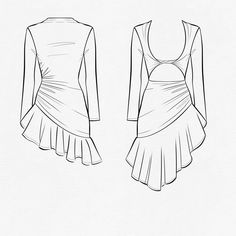 the front and back view of a women's dress