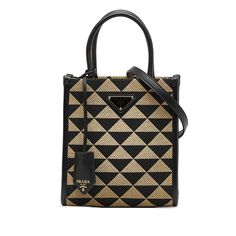 The symbols Triangolo tote features an embroidered canvas body with saffiano leather trim, rolled fabric handles, a detachable flat strap, an open top, and interior zip and slip pockets. Mini Symbols, Prada Style, Prada Mini, Interior Colour, Embroidered Canvas, Dion Lee, Colour Beige, Junya Watanabe, Handbag Wallet