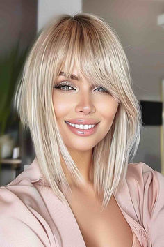 Can You Pull Off Asymmetric Bangs? Here Are 25 Women Who Prove They Can Blond Fringe, Hairstyles 2024 Trends, Money Piece With Bangs, Choppy Blonde Bob, Hairstyles 2024 Trends Women, Fringe Bob Haircut, Bang Styles, Cut Bangs, Angled Bob Haircuts