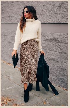 25 Trendy Fall Maxi Skirt Outfits to Elevate Your Autumn Style - DIGIDIA Cheetah Skirt Outfit Work, Autumn Outfits Skirt Midi, Leopard Midi Skirt Outfit Fall, Leopard Print Skirt Outfit Work, Slip Skirt Fall Outfit, Leopard Print Satin Skirt Outfit, Animal Print Skirt Outfit Winter, Satin Leopard Skirt Outfit, Autumn Evening Outfits