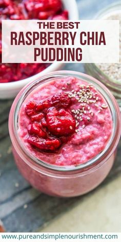 raspberry chia pudding in a glass jar