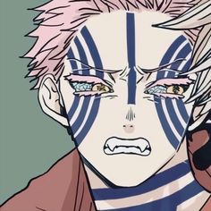 an anime character with blue and white stripes on his face