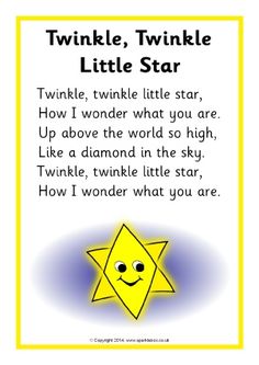 a yellow star with the words twinkle, twinkle little star