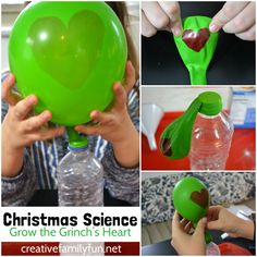 a collage of photos showing how to make a christmas science experiment