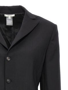 'Tailored' single-breasted wool blazer with button closure, pockets, padded shoulders, long sleeves, back ribbon detail, and back split. Composition: 98% virgin wool 2% elastane Tailored Sleek Blazer Dress For Business, Sleek Tailored Blazer Dress For Business, Tailored Blazer Dress With Pressed Crease For Office, Classic Blazer Dress For Workwear With Pressed Crease, Classic Single Button Blazer Dress For Office, Classic Fitted Blazer Dress With Pressed Crease, Classic Structured Blazer Dress For Business Casual, Tailored Semi-formal Blazer Dress With Concealed Placket, Tailored Business Blazer Dress With Notch Lapel