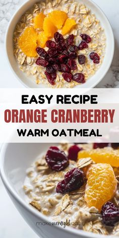 an orange cranberry oatmeal in a bowl