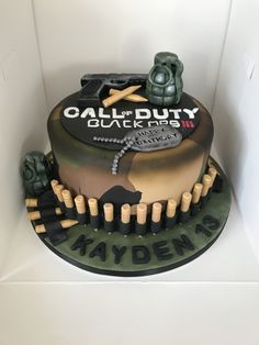 a cake made to look like an army theme