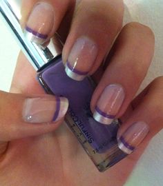 Purple stripe French tip nails - use dark purple - mani for amy's wedding then pedi with same purple? Manicure Ideas Purple, Stripe French Tip Nails, Purple French Tips, Purple French Manicure, Gel Manicure Ideas, Camo Nail Designs, Nail Art Tattoo, Gel Manicure Colors, Purple Manicure