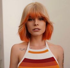 Color Block Hair, Cute Short Haircuts, Looks Party, Orange Hair, Hair Inspo Color, Cool Hair Color, Womens Haircuts, Hairstyles With Bangs, Fall Hair