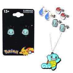 pokemon earrings and necklaces are on display