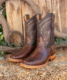 Mens brown square toe python faux leather western rodeo square toe boots -handmade -leather sole -color black Rodeo Boots, Mexican Sandals, Western Style Boots, Python Snake, Brown Square, Western Rodeo, Square Toe Boots, Honey Brown, Style Boots