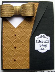 a close up of a card with a bow tie on it