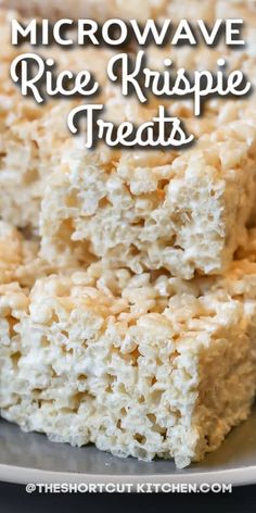 rice krispy treats stacked on top of each other with the words microwave rice krispie treats