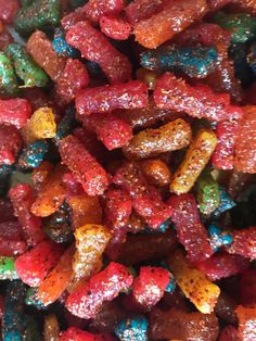 close up view of colorful dog treats with sprinkles on it's surface