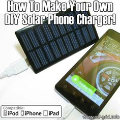 an iphone is plugged into a charger with a solar panel attached to it