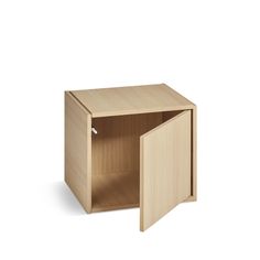 an open wooden cabinet on a white background