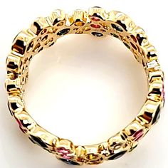 14 Karat Yellow Gold Multicolor Bubble Bezel Band Featuring 0.10 Carats White Sapphire, 0.21 Carats Ruby, 0.42 Carats Tsavorite Garnet, 0.27 Carats Pink Sapphire, 0.25 Carats Yellow Sapphire, and 1.60 Carats Blue Sapphire. Finger Size 6.5. Bezel Band, Tsavorite Garnet, Coral Gables, Yellow Sapphire, White Sapphire, Pink Sapphire, Blue Sapphire, Free Gifts, Garnet