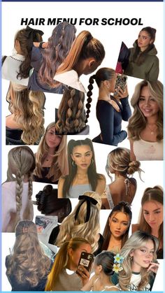 Hopefully this helps choose what hair u want for school 🌸🍓 School Hairstyles For Pe, Pic Day Hairstyles, Cute And Quick Hairstyles For School, Hair Ideas For Middle School, Hair Inspiration For School, Hair Styles To Do For School, Hair Styles School Easy, Cute Hairstyles For Medium Hair School