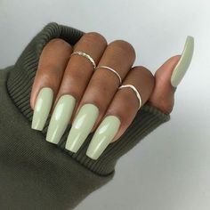 Acrylic Design, Beautiful Nail Designs, Girls Nails, Acrylic Nails Coffin, Coffin Nails Designs, Nails Acrylic, Gorgeous Nails, Green Nails, Perfect Nails