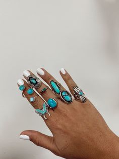 Tourquise Jewelry Western, Vintage Turquoise Open Ring, Turquoise Southwestern Style Open Ring, Southwestern Turquoise Open Ring, Southwestern Style Turquoise Open Ring, Southwestern Blue Open Ring Jewelry, Southwestern Style Blue Open Ring Jewelry, Cowgirl Essentials, Jewelry 70s