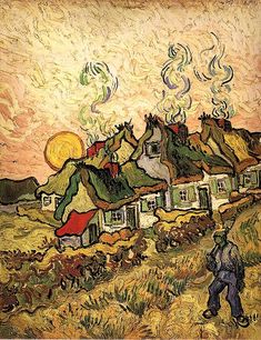 an image of a painting with houses in the background