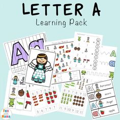 the letter a learning pack with pictures and words to help children learn their abc letters