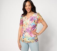 Instant celebration! RSVP Y-E-S to that impromptu invitation with this always-pretty lace top in your closet. From Susan Graver. Multicolor Lace Tops For Spring, Lace Short Sleeve Top, Susan Graver, Lace Short, Short Sleeve Top, Lace Shorts, Round Neckline, Short Sleeves Tops, Shirt Blouses