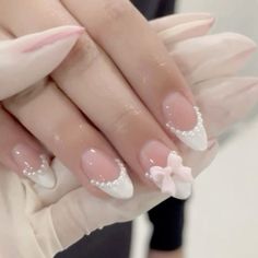 Aesthetic Bow, Bow Nails, Blush Nails