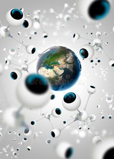 the earth surrounded by spheres and bubbles royalty illustration