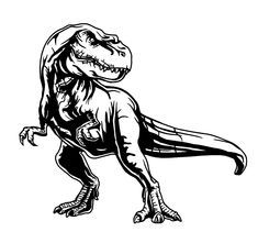 a black and white drawing of a t - rex with its head turned to the side